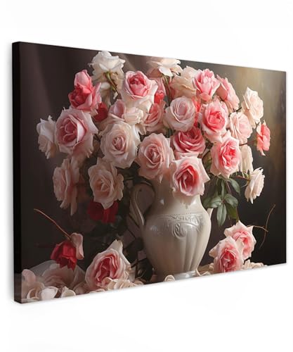 MuchoWow© Wandbilder Groß 120x80 cm XXL Schlafzimmer Home Deko Wohnung Bild Wohnzimmer Fotoleinwand Wand Bilder Leinwand Wall Decor Blumen - Rosen - Vase - Stilleben - Blumenstrauß