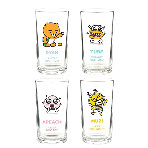 Kakao Ryan Soju Beer glass somek somac 소맥 소맥잔 맥주잔 Ryan Apeach Muzi Tube Korean Beer Alcohol glasses Glassware set of 4, White