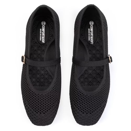 Image of Frank Mully Womens Casual Flat Shoes Square Toe Shoes Knitted Mesh Flat Comfort Work Flat Shoes for Daily Washable