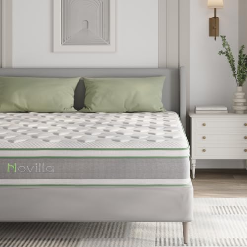 Image of Novilla King Size Mattress, 12 Inch Gel Memory Foam & Pocket Coil Hybrid|Motion Isolation for Refreshing Sleep, Medium Firm Feel with CertiPUR-US Foam for Pressure Relief, Mattress in a Box