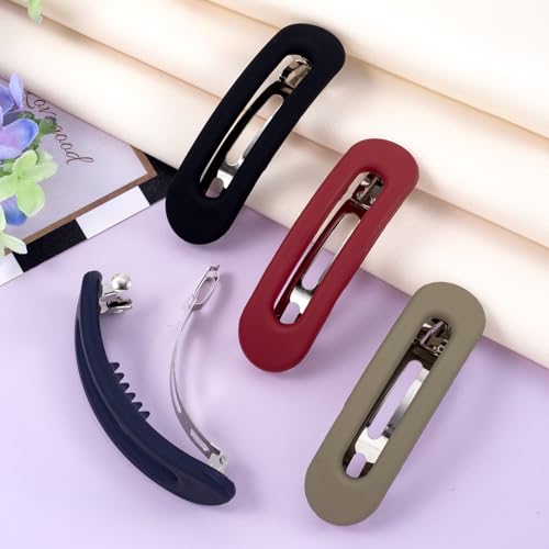 SmallCat 4 Pzs Pinzas para Cabello para Mujeres, Pinzas Fuertes Antideslizantes, Clip Plano (Negro, Gris, Azul, Rojo) miniatura 3