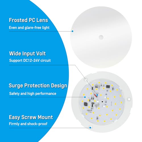 Acegoo RV Ceiling Dome Light 4.5 Inch 12V Overhead LED Puck Light for Motorhome Boat Camper Trailer Truck Car, Surface Mount CRI90+ 4-Pack (3000K with Blue Nightlight)