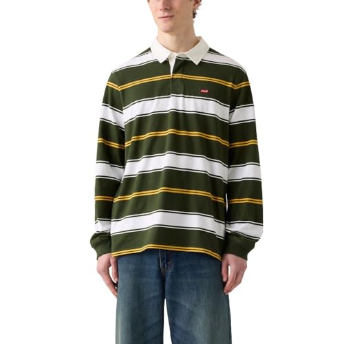 Levi's Men's Classic Long Sleeve Rugby Shirt, (New) Holden Stripe Mineral Yellow