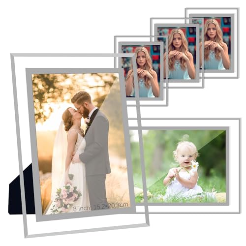 Portarretratos, EAHSAP 5 Piezas Marco de Fotos de Acrílico,Marcos de Fotos de Alta Transparencia,para la Exhibición en la Pared o Mesa de la Casa,Oficina(Plateado - 6x8inch)