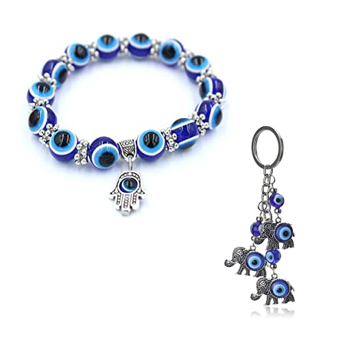 ZHSH Bonito Llavero de Ojo Turco con 1 Uds 10 mm Pulsera de Mano de Hamsa con Cuentas de Ojo Azul,Variedad de Formas de Elefante Búho Mariposa (C4) Cover