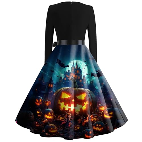 OIOLOYJM Sexy Plus Size Halloween Costumes Woman 2025 Long Sleeve V Neck Printed Gothic Retro Formal Party Dresses for Women