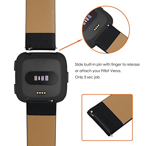 Correa para reloj Fitbit Versa de cuero negro miniatura 4