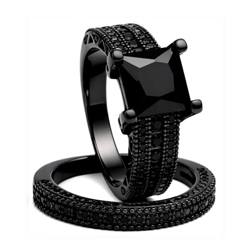 Anillo de compromiso negro set de boda Ginger Lyne novia joya talla 8 fina