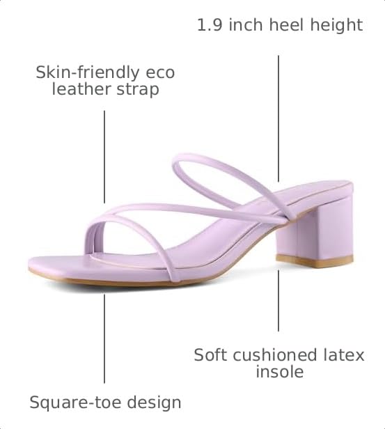 Image of Shoe'N Tale Strappy Heels For Women Low Chunky Block Heel Heeled Sandals Square Open Toe Slip On Slides Mules