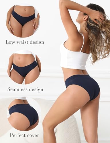 Image of Women's Seamless Underwear Stretch Bikini Panties No Show Invisible Hipster XS to 3XL 6 Pack