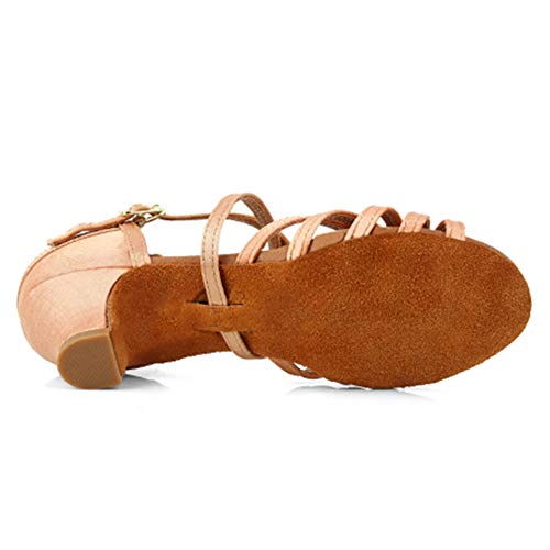 Aoqunfs Girls Latin Dance Shoes Satin Low Heel Salsa Practice Performance Ballroom Shoes,608-Beige-4.5,5.5 M Us Big Kid #TOP7