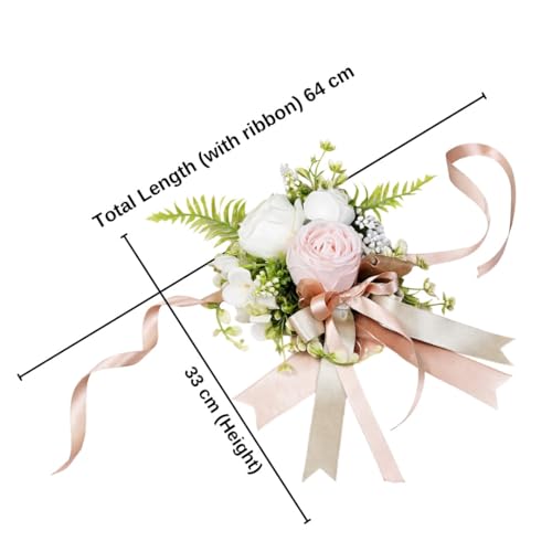 Image of SATYAM KRAFT 1 Pcs Handmade Artificial Rose Floral Brooch with Satin Ribbon - Premium Wedding Corsage for Groom, Bridesmaid, Engagement, Reception, Gift Decoration