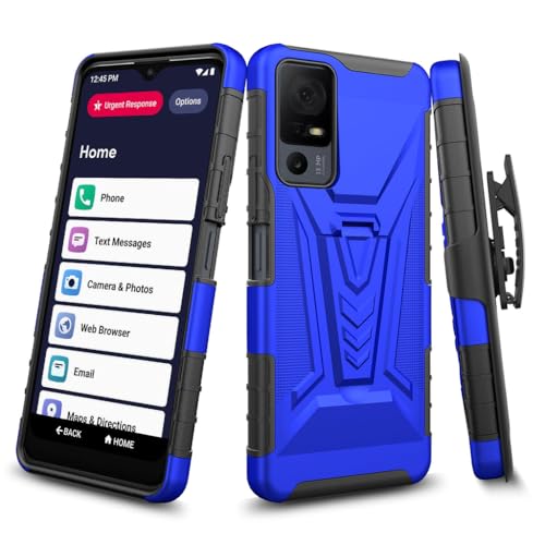 Case for Lively Jitterbug Smart4 / Lively Smart 4 / TCL 40XL / TCL 40T Phone Case with Tempered Glass Screen Protector Hybrid Cover with Kickstand Belt Clip Holster - Blue