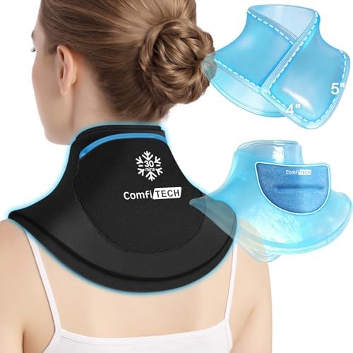 ComfiTECH Dual-Gel 30-Min Cooling Neck Ice Pack Wrap, Extra Long Detachable Cold Pack with Extended Coverage for Cervical, Shoulder and Rib, Reusable Hands-Free Relief for Stiff Neck, Medium