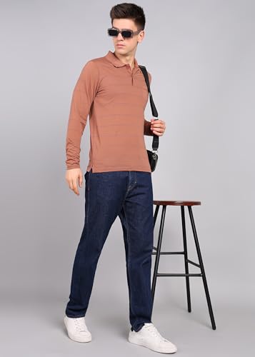 Image of INKKR Men Full Striped Polo Neck Cotton Blend T-Shirt