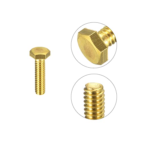 Image of uxcell Brass Hex Bolts, 1 /4-20x1 1pcs Fully Thread Grade 4.8 Solid Brass Hexagon Head Bolt Machine Screws for Machinery