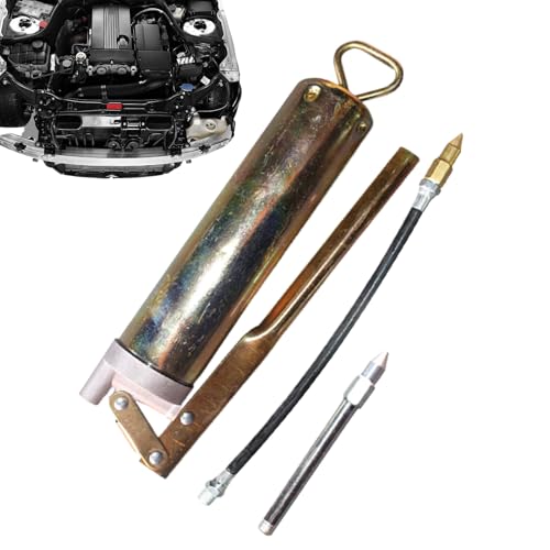 Pistola Engrasadora Manual: Aplicador Compacto De 200 , Herramienta De Lubricación De Acero, Diseño Resistente A La Erosión Con Extensión De Manguera Flexible | Lubricador De Acción De Palanca Para