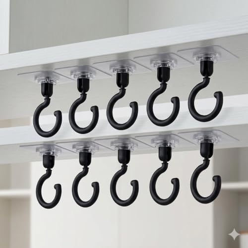 DORLANK 360° Rotating Wall Hook Holder for Kitchen & Home, Heavy Duty Waterproof No Drill Wall Hanger for Bathroom – Wall & Ceiling Mount Hooks (360° Rotating Hook Single, 10)