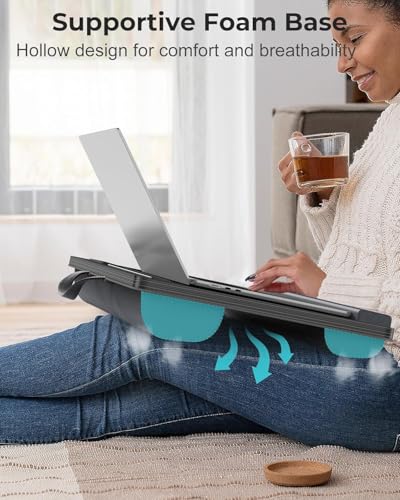 Image of Tarkan Lap Desk with Dual Cushion, Mobile Stand, Mouse Pad & Wrist Rest for Upto 15.6 Inch Laptop for Home, Office (Black Wood)