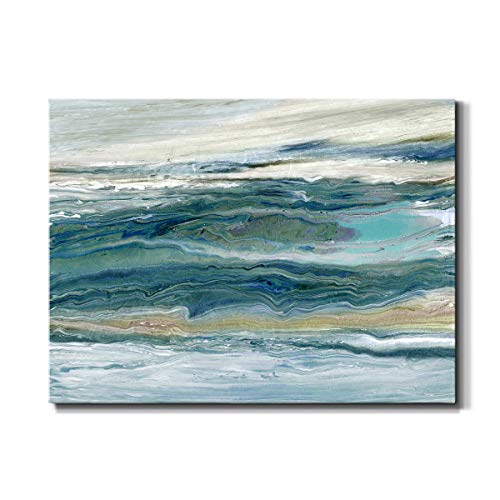 Renditions Gallery Canvas Nature Wall Art Home Paintings & Prints Blue Rough Aqua Marble Modern Watercolor Abstract Minimalist Artwork Decor for Bedroom Office Kitchen - 24"x36" LT33