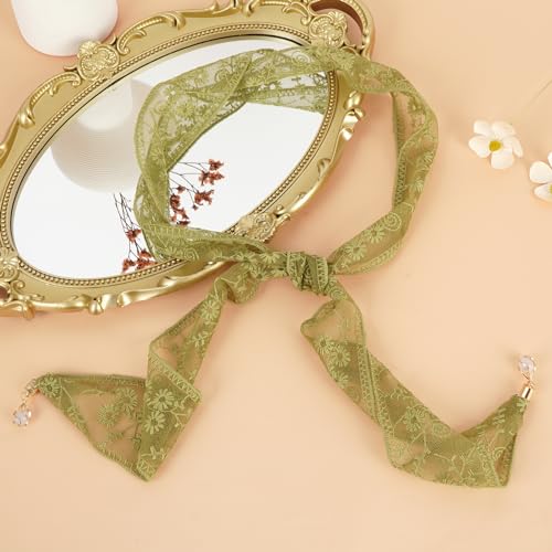 Women Long Narrow Floral Lace Ribbon Neck Scarf Choker Head Hair Band Belt4