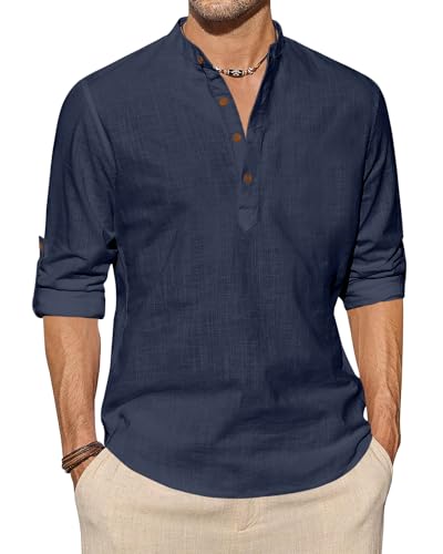 Image of Zombom Men's Cotton Blend Solid Full Sleeve Short Kurta Shirt with Mandarin Collar