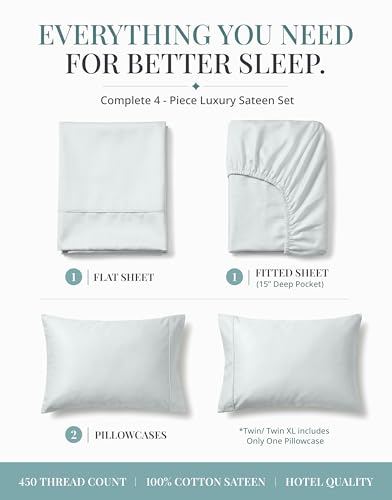 Image of LANE LINEN 100% Cotton Sheets Full Size - Premium 450 Thread Count Sateen Weave for A Silky Feel - Extra Breathable & Cozy for Year Round Comfort - Fits Matresses Upto 15'' Deep - Ballad Blue