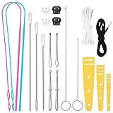 MASPHY Durchziehnadel Set, 20 Stück Einfädelhilfe Enthält Wendenadel Lange Schleife Durchziehnadel Metall Pinzette Flexible Kordelzug Einfädler Kordelstopper für Gürtel Nähzubehör Hoodies DIY Nähnen