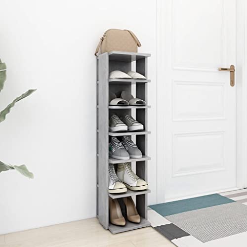 vidaXL Engineered Wood Shoe Cabinet in Concrete Grey - Scandinavian Style Compact Shoe Storage with 6 Shelves - Ideal for Tight Spaces - Image 3