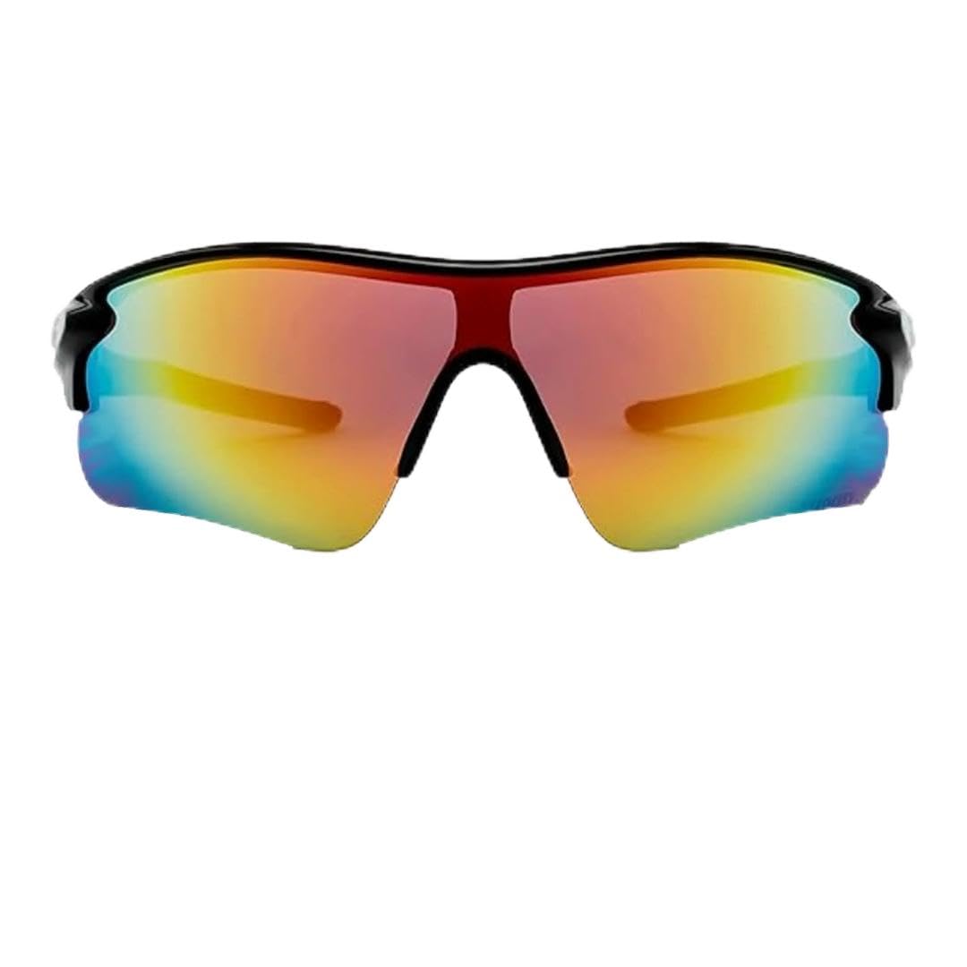 Spex point Sports Sunglasses, Black Frame, Multicolor Rainbow Mirrored Lens, Shield Wrap Style-image-39