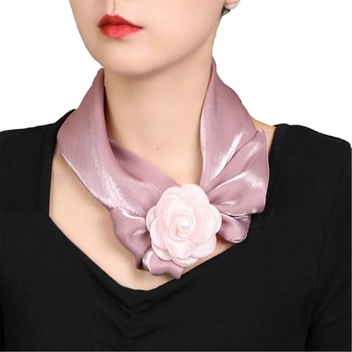 Skinny Silk Scarf for Women Detachable Flower Necklace, Pull-Through Neckerchief, Elegant Narrow Scarf for Girls.(P11)