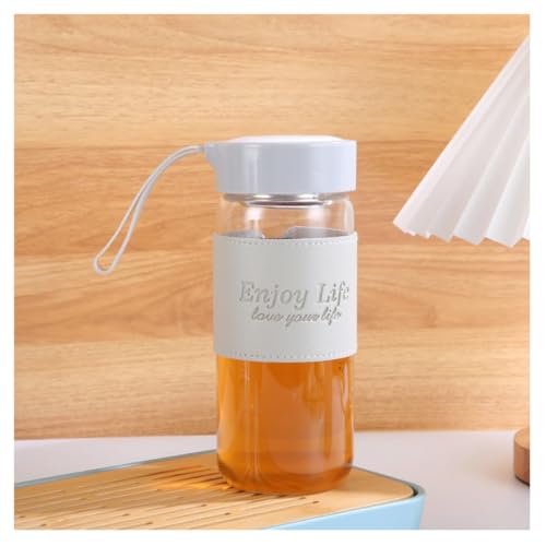 Image of Wosta Leakproof Glass Water Bottle with Stainless Steel Infuser Glass Tea Infuser Bottle with Strainer and Neoprene Sleeve for Loose Leaf Tea, Cold Brew Coffee. (A - GREY, 480ML)