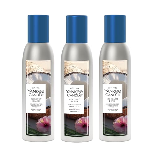 Yankee Candle Concentrated Room Spray Air Freshener, Instant Home Fragrance, Odor Eliminating Spray, Coconut Beach (Pack of 3)