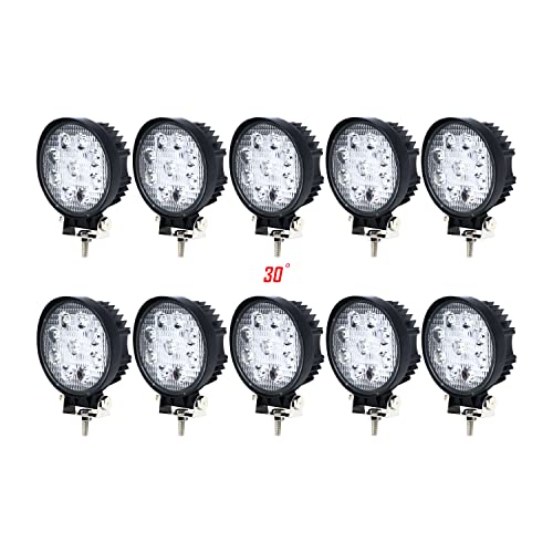 Tmh 27W Round Shape 30 Degree Led Work Light Spot Lamp Driving Light, Off-Road, 4Wd, 4X4, Utv, Sand Rail, Atv, Rv, Bike, Bus, Trailer, Truck, Boat, Street Light, Fog Lamp, Day Light, Marine Pack Of 10 #TOP12