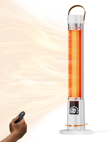 Patio Heater for Outdoor Use, Infrared Electric Outdoor Heater, 1500W Instant Heating, 60-Degree Oscillation, 9 Heat Levels, 9H Timer, Remote, for Garage, Backyard, Large Room, Indoor, 32', White