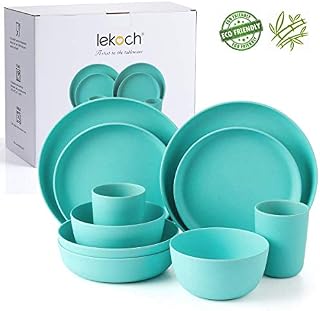 Lekoch Bamboo Dinnerware Set，Eco-friendly Bamboo Fiber Dinnerware 10-Piece，Tableware Set for Picnic,Party,BBQ,Gift,Wedding,Camping