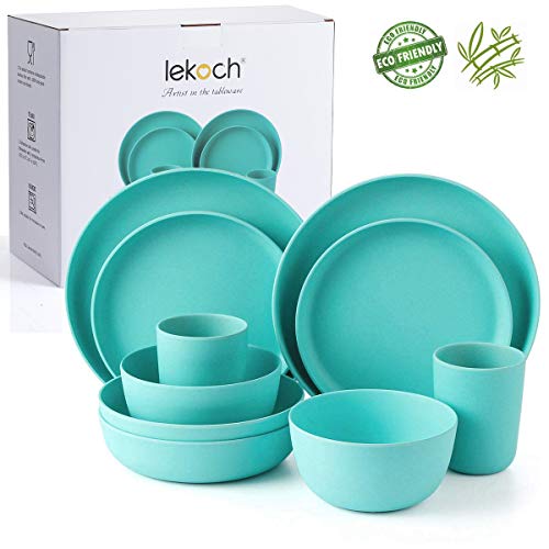 Lekoch Bamboo Dinnerware Set，Eco-friendly Bamboo Fiber Dinnerware 10-Piece，Tableware Set for Picnic,Party,BBQ,Gift,Wedding,Camping