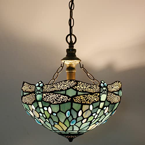 Image of WERFACTORY Tiffany Pendant Light Plug in Stained Glass 12 Inch Hanging Lamp