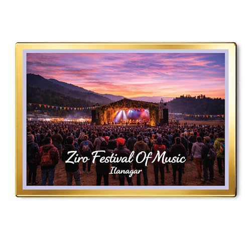 Image of Decorative Fridge Magnet with Glowing Border | Pack of 1 (Ziro Festival of Music, Itanagar, 3x2 inch - Golden Border)