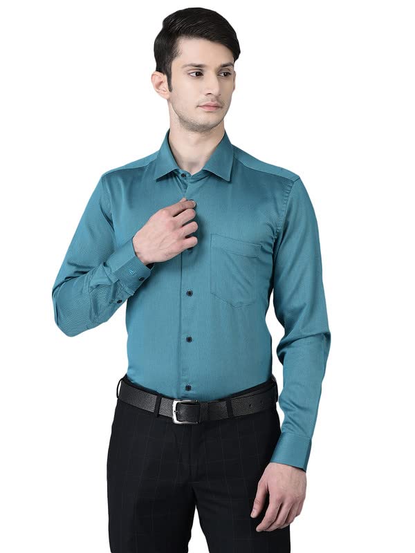 Image of Canoe Men's Regular Fit Blue Color Cotton Fabric 38 Size Button Closure Formal Shirt Collared Neck Pattern Chest Pocket Spread Collar