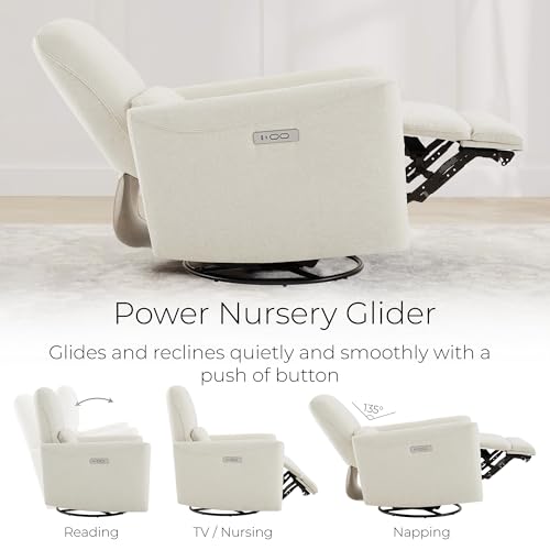 Image of CHITA Power Swivel Glider Recliner Chair, Nursery Glider, Fabric in Linen | FSC Certified Upholstery Rocking Chair, Power Lumbar Support, Reclining Chair for Living Room & Nursery