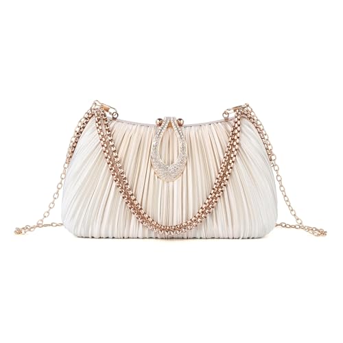 Ayliss Bolsas de mão femininas para noite, bolsa de casamento com strass, bolsas transversais para coquetel, formatura, festa formal, Marfim champanhe, Small