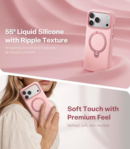 Image of TORRAS Q3 Wind for iPhone 17 Pro Case Silicone, 360 Magnetic Stand, Fit for MagSafe, Camera Control, Safe Soft Elegant Phone Case for iPhone 17 Pro 6.3'', Powder Pink