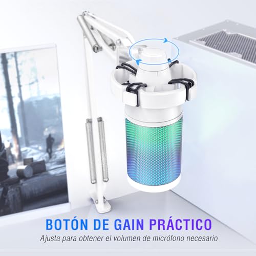 Micrófono para PC USB kit de condensador RGB con soporte de choque para PS4 3