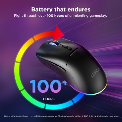 Image of Lenovo Legion M220 Wireless RGB Gaming Mouse, Dual Channel Bluetooth, 2.4Ghz Wireless, USB-C Charging, 5-Level DPI Switch, Symmetrical Medium-Large Size, Black
