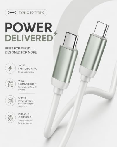 Image of 45W Type C to Type C Cable 1 Meter compatible with Samsung Galaxy S25 Ultra, S24 Ultra, S23 Series, A55, A35, Z Fold and Z Flip, USB-C (White)