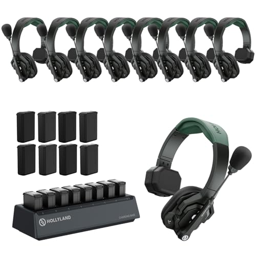 Hollyland Solidcom SE PRO 9-Users ENC Noise Cancellation Wireless Intercom Headset System 1312ft Team Communication with 3.5mm Single Ear Headset for Movie Shoot Live Show (1.9GHz Version)