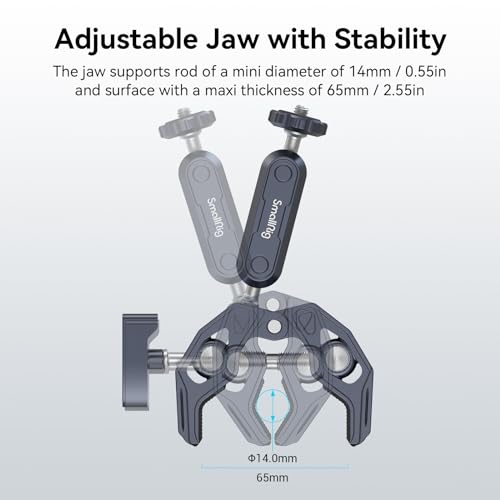 Image of SMALLRIG Camera Mount Clamp, Ballhead Magic Arm with Clamp and Adapter for Gopro, Camera Monitor Mount with 1 /4 inch-20, 3 /8 inch-16 Threaded Holes, Super Clamp for Gopro /DSLR /Stabilizer