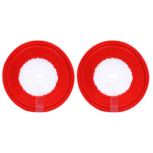 CENPEK 2 Rolls Sheer Chiffon Ribbon Organza Satin Ribbons Boxes Transparent Ribbon for Craft Wrapping Sewing Bouquet Gift Party Decorations 25mm x 45m(Red) - Image 2