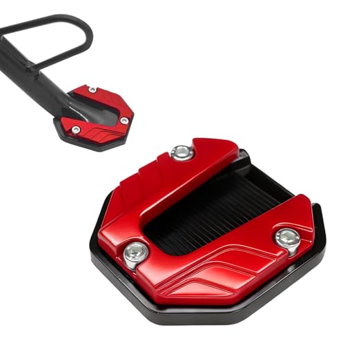 KUQUTIDY Motorcycle Kickstand Pad, Aluminium Alloy Kickstand Side Stand Extension Plate, Universal Motorcycle Support Accessory for Soft Ground, Grass, Gravel, Sand and Hot Pavement (Red)